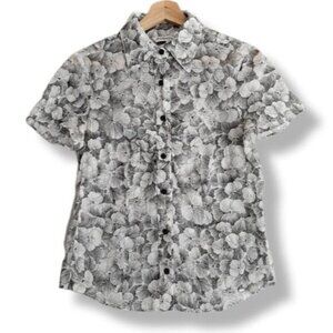 McGREGOR 100% Cotton Semisheer Button Down Shirt Floral B&W Sz S
